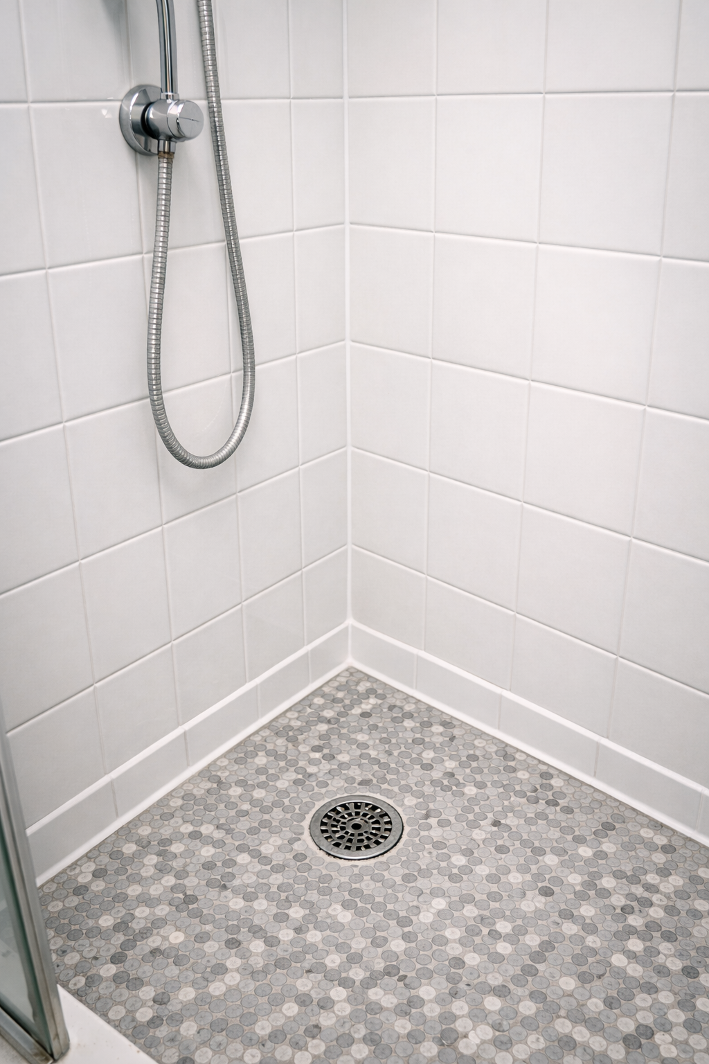 After - Clean white shower grout
