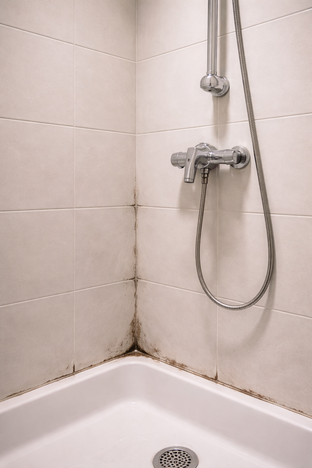 Before - Mouldy shower tray grout